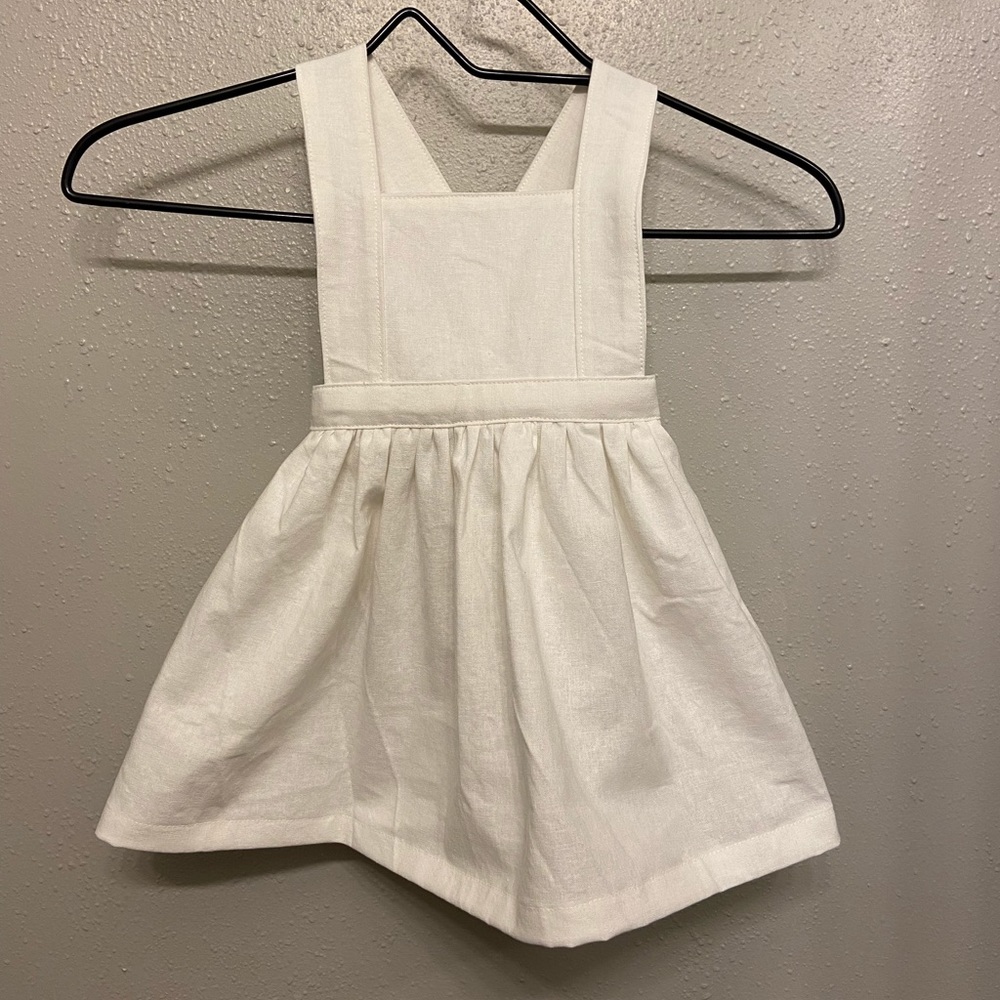 Cotton/linen blend white pinafore dress